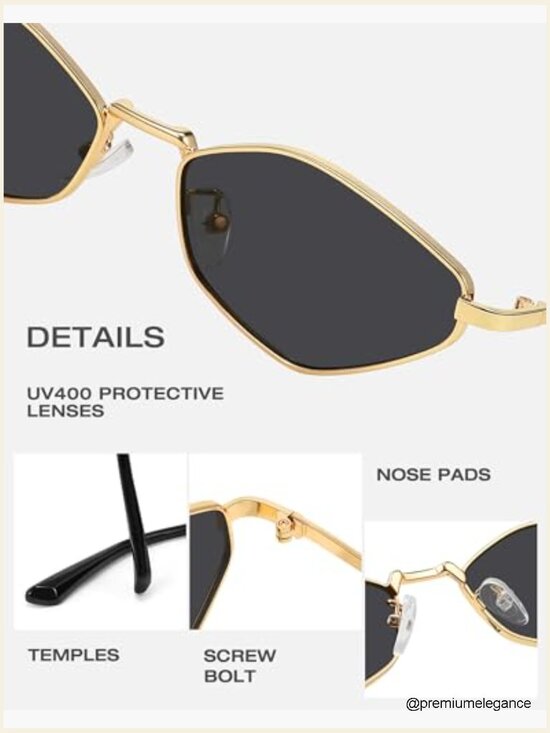 Vintage Polygon Sunglasses Metal Frame UV Protection Small Narrow Shades